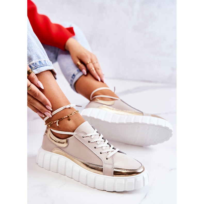 S.Barski Zapatos Brogue De Mujer En La Plataforma Noriso Beige Y Dorada dorado 1