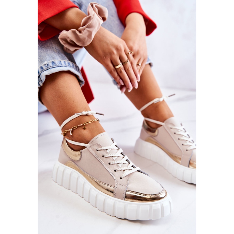 S.Barski Zapatos Brogue De Mujer En La Plataforma Noriso Beige Y Dorada dorado 2