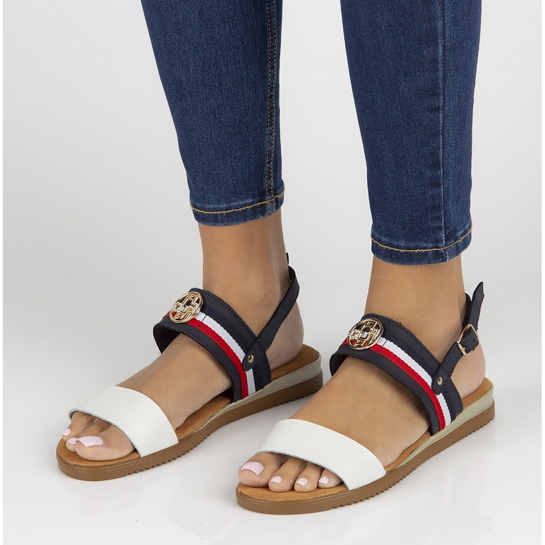 Sandalias de piel Filippo DS3603/22 Wh Nv blanco y azul marino 1