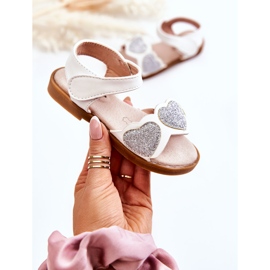 S.Barski Sandalias Infantiles Piel Brocado Corazones Blanco Luisa 3