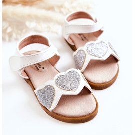 S.Barski Sandalias Infantiles Piel Brocado Corazones Blanco Luisa 4