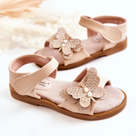 S.Barski Sandalias Infantiles Piel Mariposas Beige Rolly 2