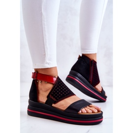 Sandalias Piel Cuña Maciejka 05356-01 Negro y Rojo 3