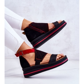 Sandalias Piel Cuña Maciejka 05356-01 Negro y Rojo 6