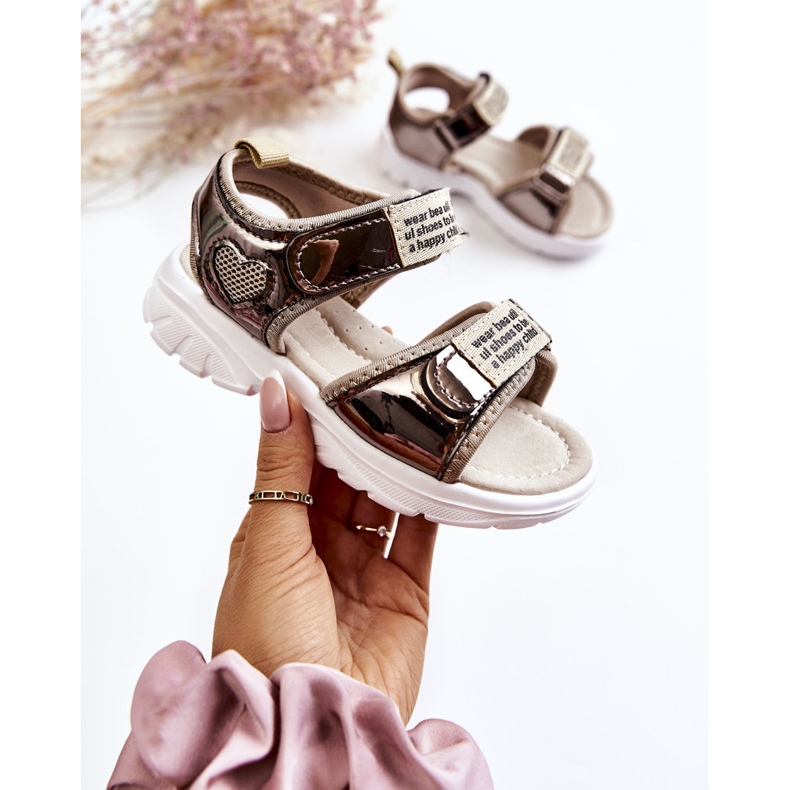 PJ2 Sandalias Infantiles De Piel Con Velcro Amoss Dorado Oscuro marrón 1