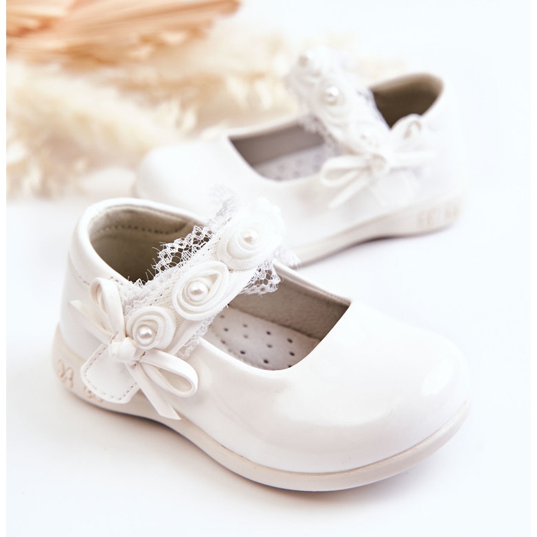 PA1 Bailarinas Infantiles Con Velcro Con Puntilla Blanca Evelyn blanco 2