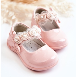 PA1 Bailarinas Infantiles Con Velcro Con Puntilla Rosa Evelyn rosado 2