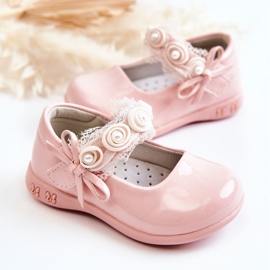 PA1 Bailarinas Infantiles Con Velcro Con Puntilla Rosa Evelyn rosado 4
