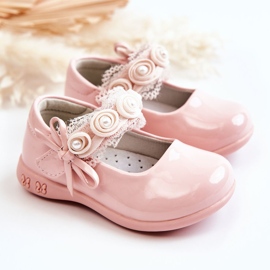 PA1 Bailarinas Infantiles Con Velcro Con Puntilla Rosa Evelyn rosado 3