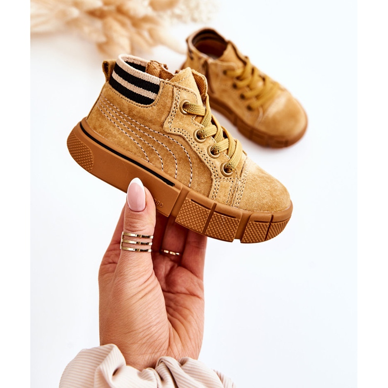 Deportivas Altas Infantiles Con Cremallera Camel Boone marrón 1 Deportivas Altas Infantiles Con Cremallera Camel Boone marrón 1