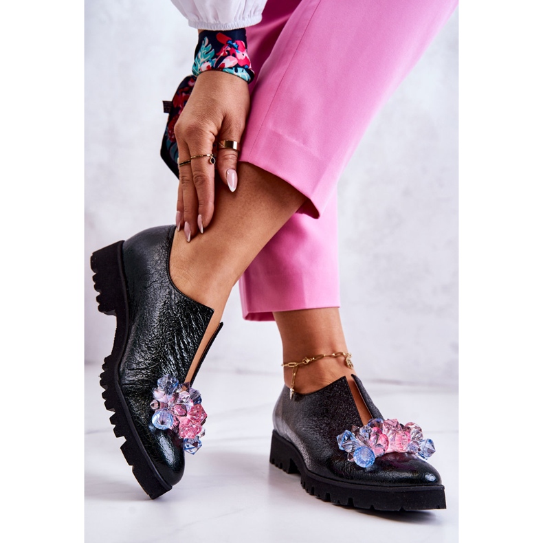 PA2 Elegantes Zapatos De Cuero Con Decoración Cindy Verde Oscuro 2