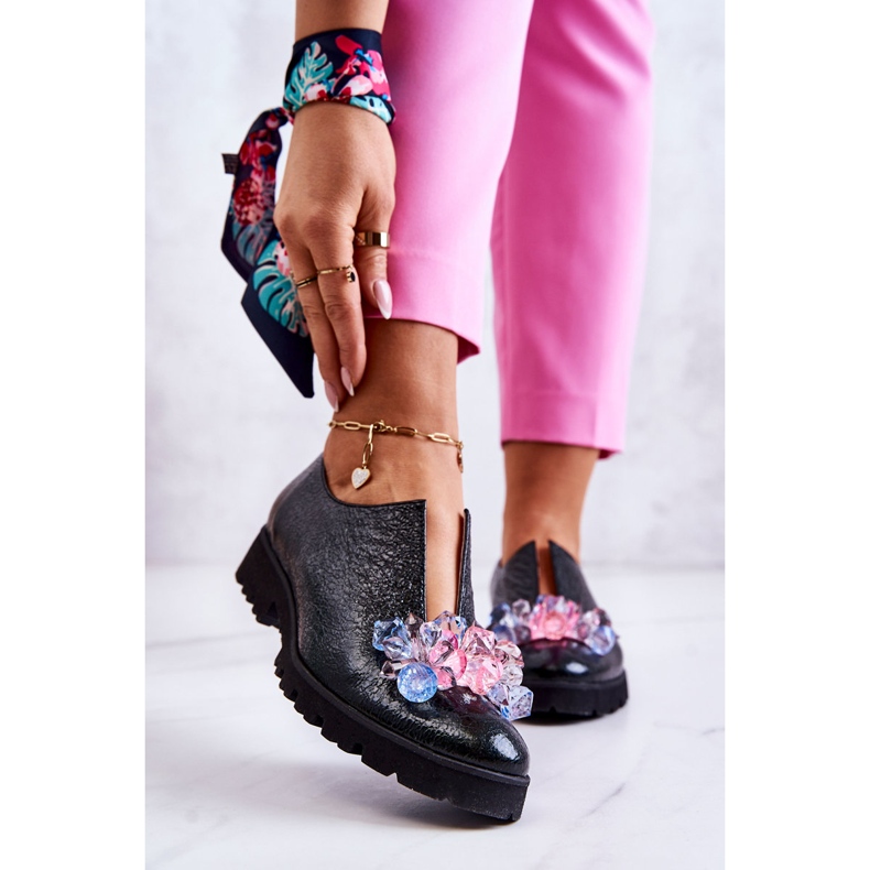 PA2 Elegantes Zapatos De Cuero Con Decoración Cindy Verde Oscuro 1