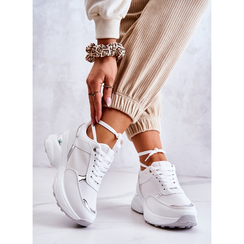 PG1 Zapatos Deportivos Brillantes De Mujer Con Cuña, Blanco Actividad plata 2 PG1 Zapatos Deportivos Brillantes De Mujer Con Cuña, Blanco Actividad plata 2