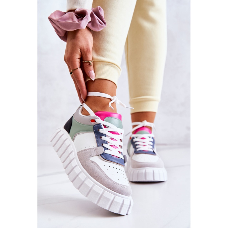 PS1 Deportivas de Mujer en Piel, Blanco-Gris Florentino verde 2 PS1 Deportivas de Mujer en Piel, Blanco-Gris Florentino verde 2