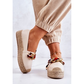 PS1 Alpargatas Mujer Piel Con Cadena Fantasía Beige Claro 3