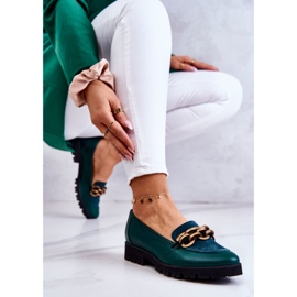 PA2 Mocasines Elegantes De Piel Con Cadena Ginebra Verde 5