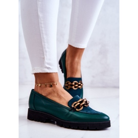 PA2 Mocasines Elegantes De Piel Con Cadena Ginebra Verde 3