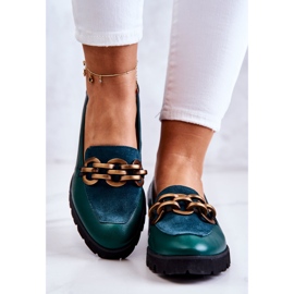 PA2 Mocasines Elegantes De Piel Con Cadena Ginebra Verde 6