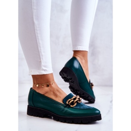 PA2 Mocasines Elegantes De Piel Con Cadena Ginebra Verde 4