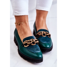 PA2 Mocasines Elegantes De Piel Con Cadena Ginebra Verde 7