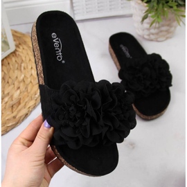 Pantuflas Negras Con Flores En eVento negro 1