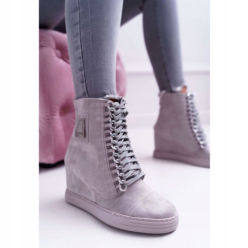 Zapatillas De Mujer Lu Boo Con Cadenas Ante Gris Monica 1