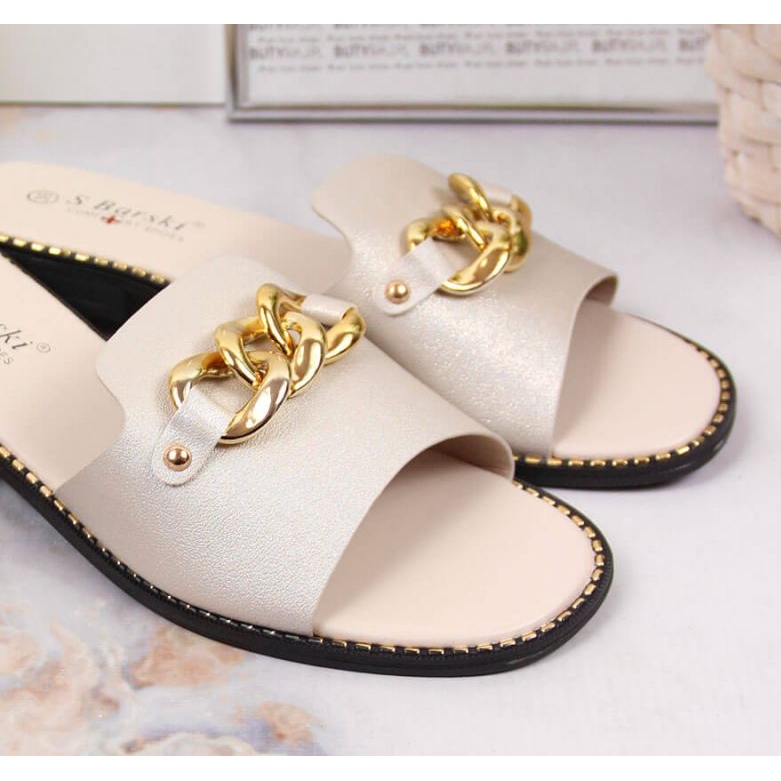 Babuchas doradas con cadena W S.Barski beige dorado 2