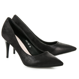 Qinba Tacones de ante negro 5