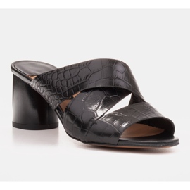 Marco Shoes Pantuflas de piel para mujer confeccionadas en piel con rayas cortadas negro 2