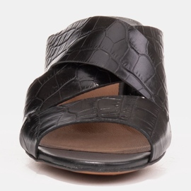Marco Shoes Pantuflas de piel para mujer confeccionadas en piel con rayas cortadas negro 3