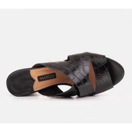 Marco Shoes Pantuflas de piel para mujer confeccionadas en piel con rayas cortadas negro 7