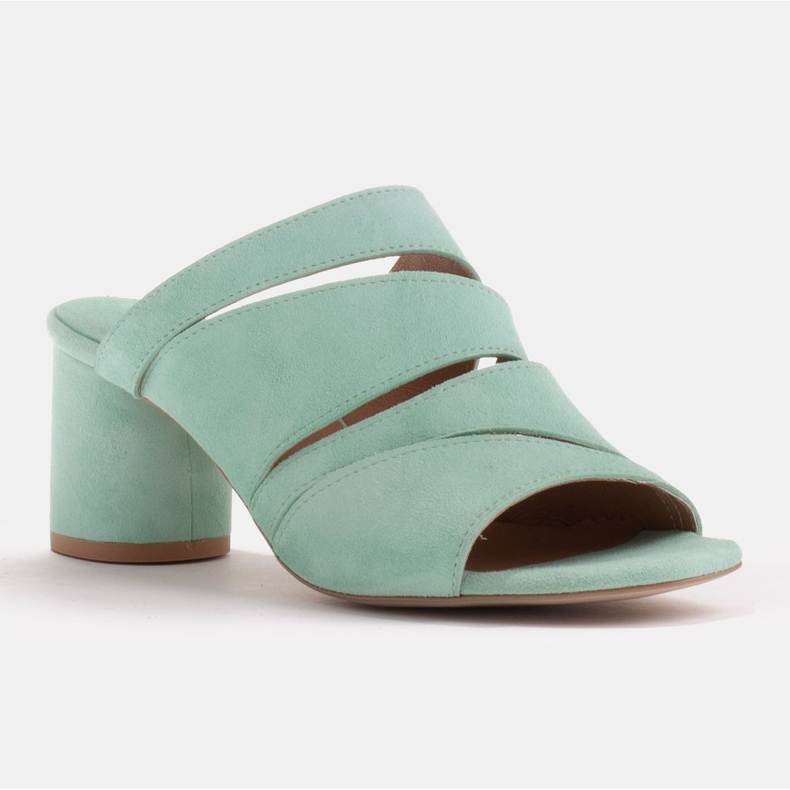 Marco Shoes Pantuflas mujer piel, corte rayas verde 1