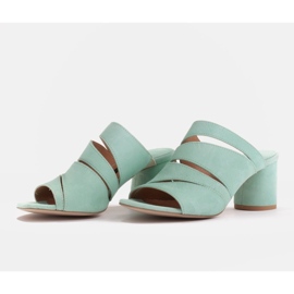 Marco Shoes Pantuflas mujer piel, corte rayas verde 7