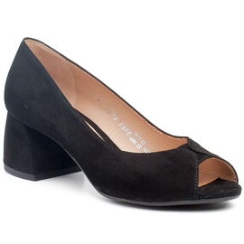 Marco Shoes Salón de ante negro con tacón estable 1