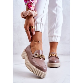 Zapatos Brogue Mujer Piel Dorada Adorno Laura Messi 2383 Beige Oscuro 1