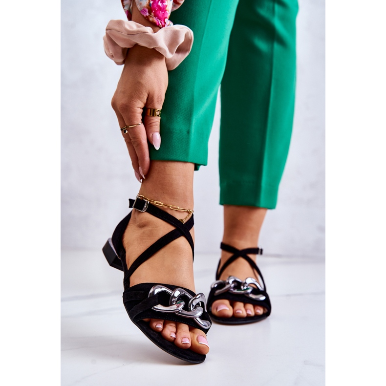 Sandalias Mujer Ante Con Cadena Laura Messi 2365 Negro 1