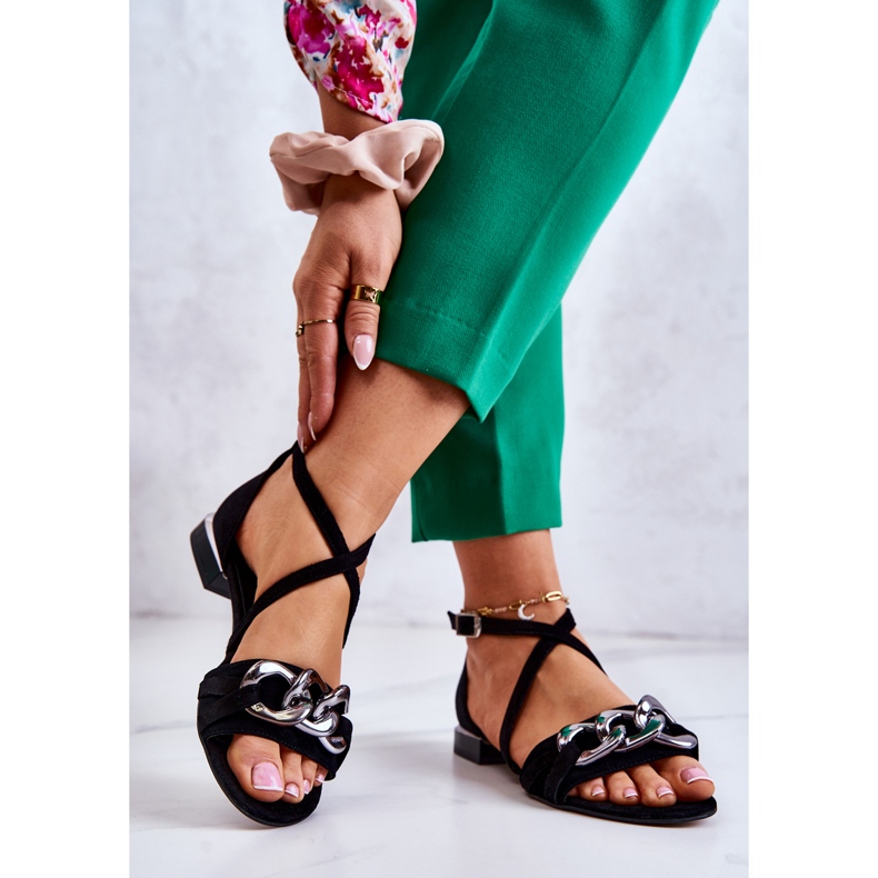 Sandalias Mujer Ante Con Cadena Laura Messi 2365 Negro 2