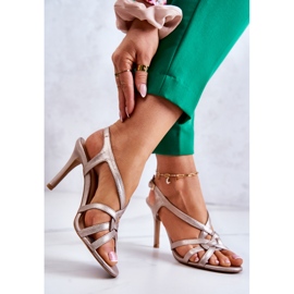 Sandalias Piel Tacones Altos Laura Messi 2002 Beige y Oro 2