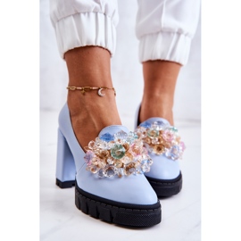 PA2 Zapatos De Salón Elegantes Con Adorno Caterine Azul Liso 4