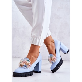 PA2 Zapatos De Salón Elegantes Con Adorno Caterine Azul Liso 8