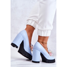 PA2 Zapatos De Salón Elegantes Con Adorno Caterine Azul Liso 7