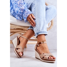 PS1 Sandalias Mujer Con Cuña Beige Oscuro Veenus 4