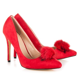 Coco Perla Zapatos de salón con pompón rojo 5