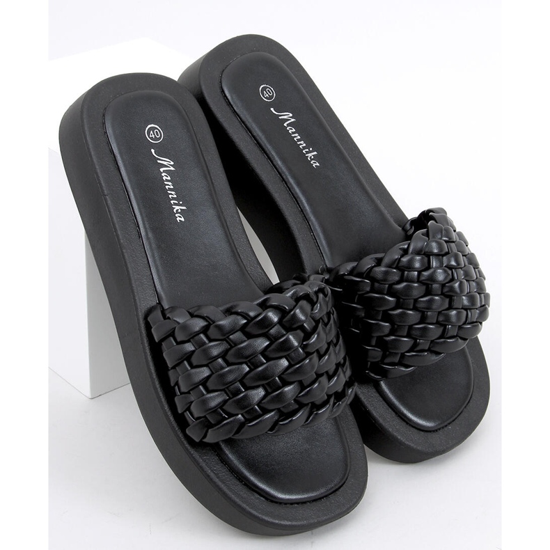 Sandalias de tacón con rayas trenzadas Elida Black negro 1