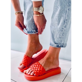 Babuchas de suela alta con rayas trenzadas Elida Naranja 2