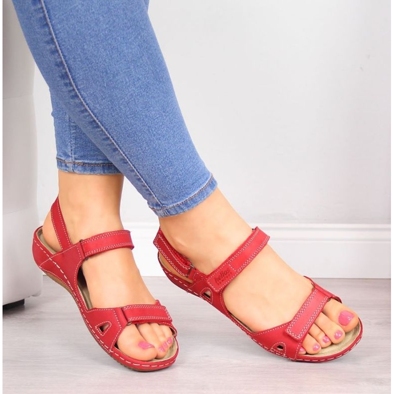 Sandalias piel velcro rojo W Helios 205 2