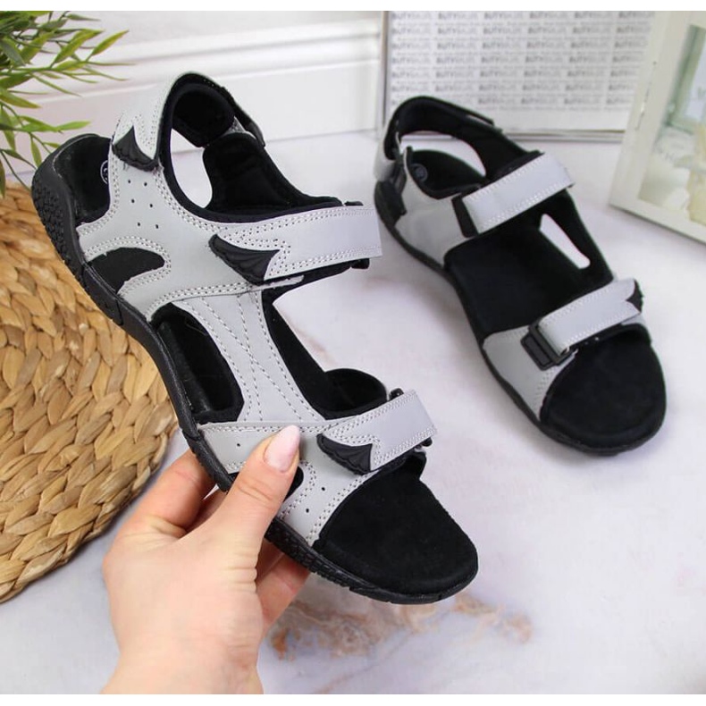 Sandalias deportivas velcro gris W American Club negro 1