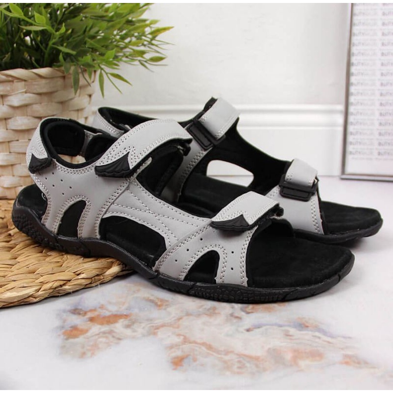 Sandalias deportivas velcro gris W American Club negro 2