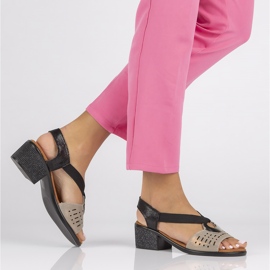 Sandalias de piel Filippo DS2308/22 Bk Go negro y dorado 2