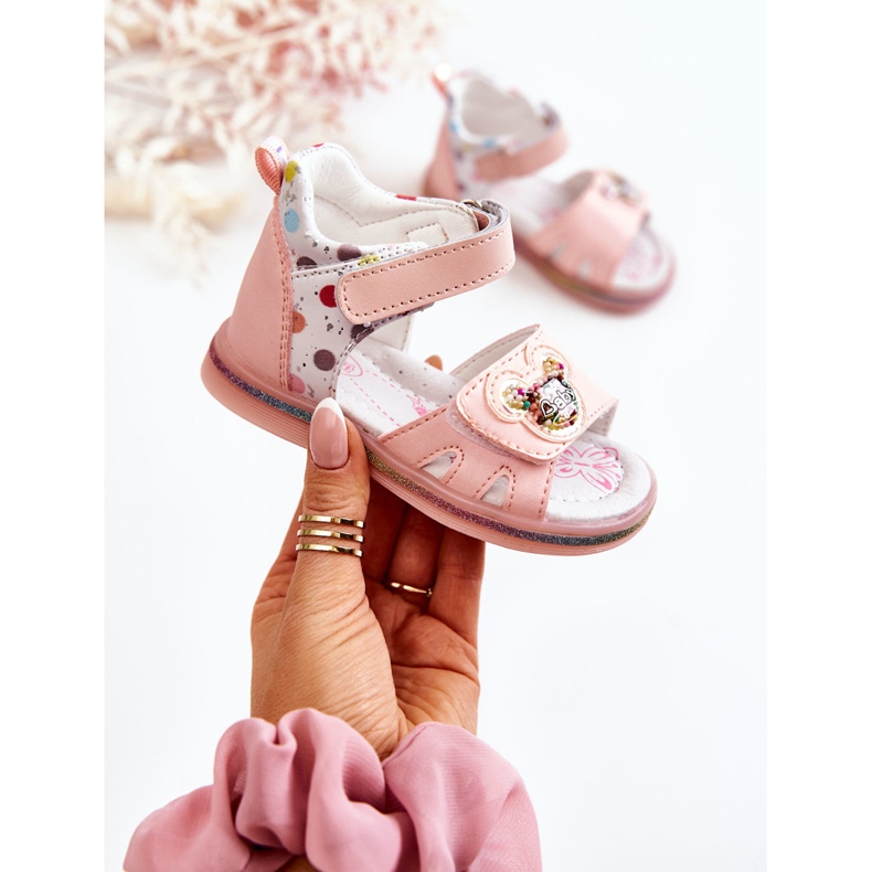 PJ2 Sandalias Infantiles Piel Lunares Rosa 1